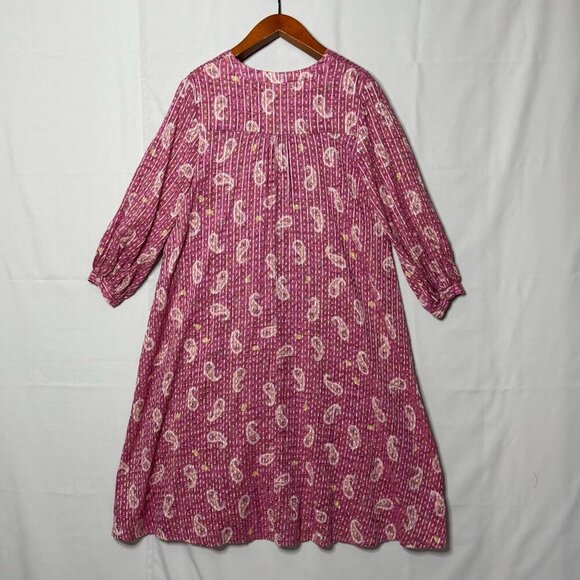Zara Pink Paisley Cotton V Neck Ballon Sleeve A Line Kaftan Midi Dress Size M - Picture 7 of 13